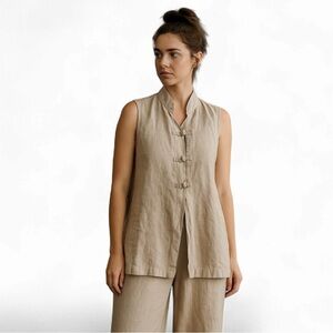 Linen Ann Taylor Vest w/ Mandarin Collar Traditional Chinese Women’s Small good